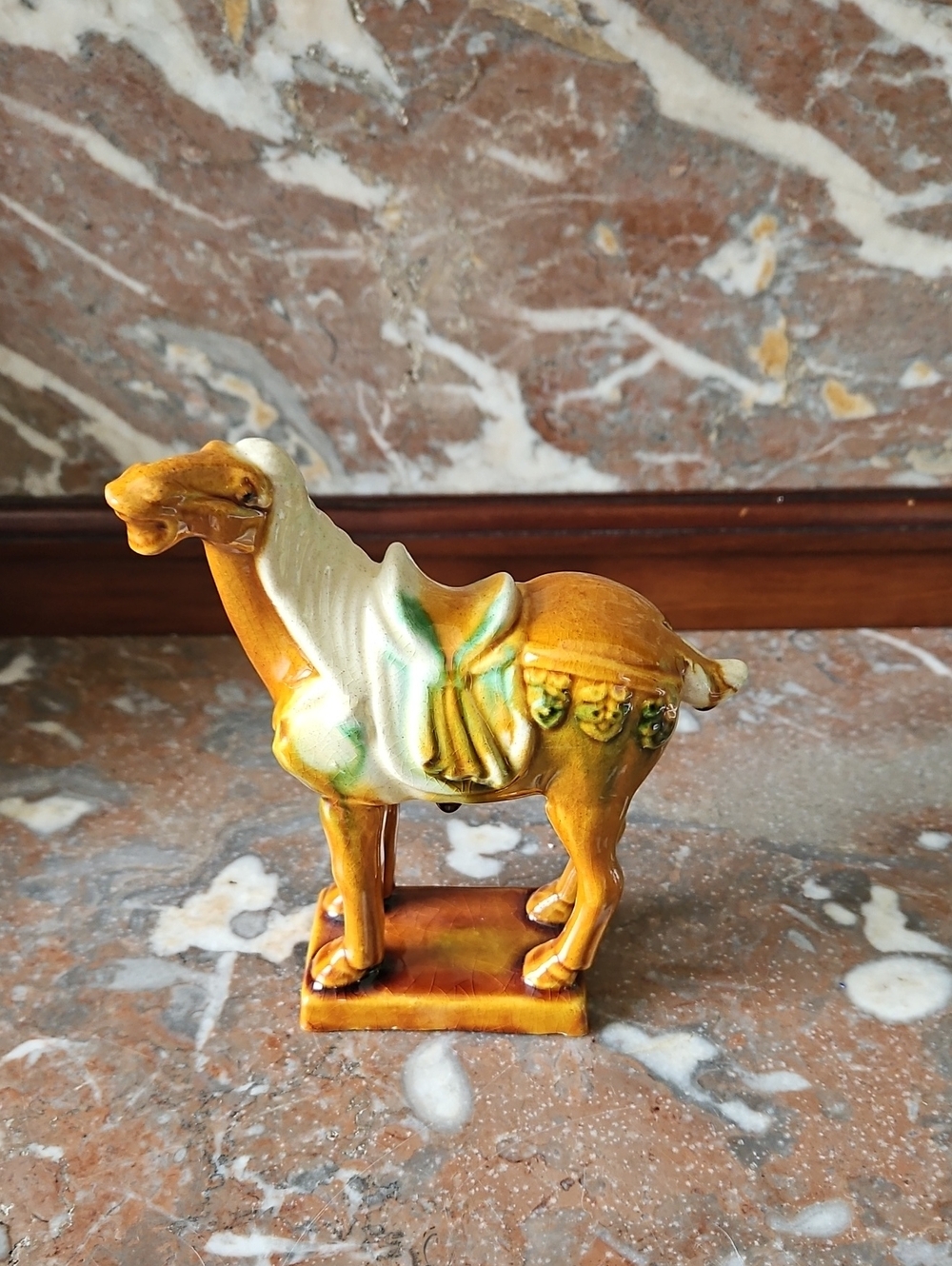 Chinese Sancai Glazed Tang Dynasty Style War Horse Flambe Drip Glaze Figurine